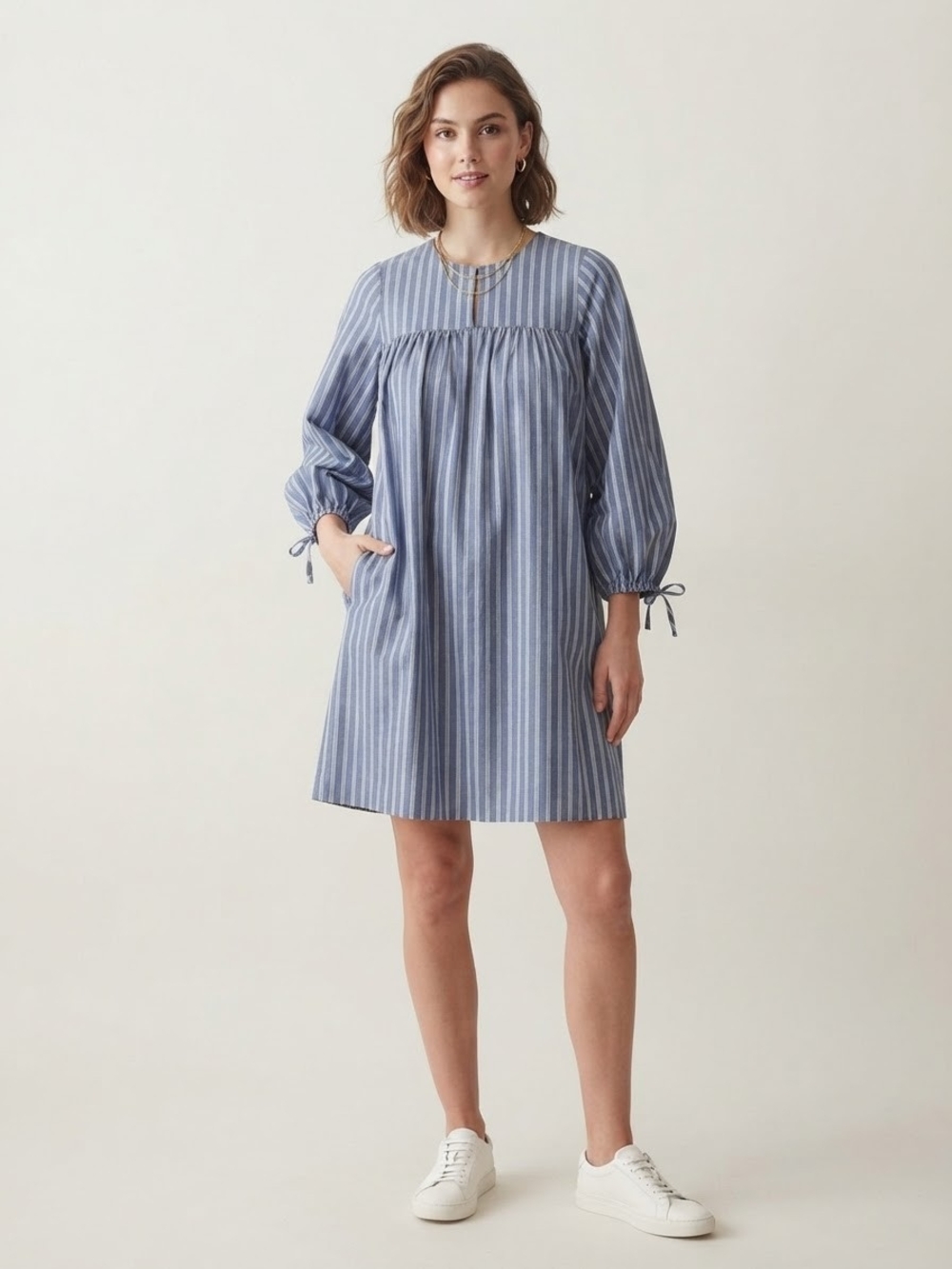 Aritzia Wilfred Lessines Striped Cotton Poplin Mini Smock Dress Blue White XXS